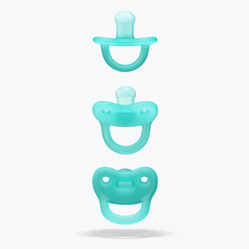 NewBorn Pacifier BLUE straight on Grey SQ TINY NewBorn Pacifier BLUE